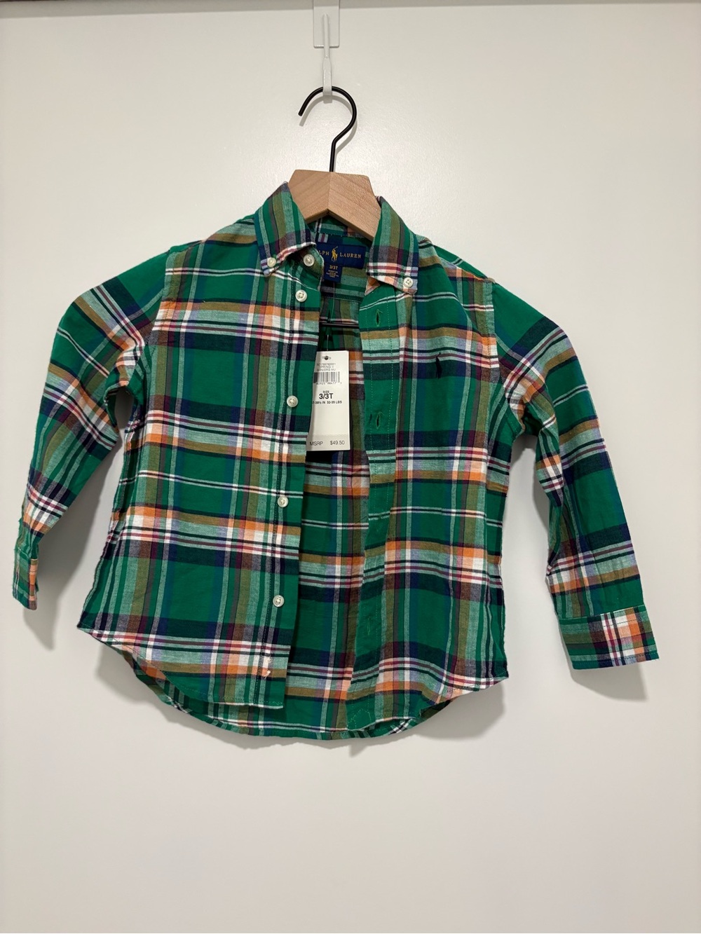 Ralph Lauren Green Plaid Button-Down Shirt for Kids